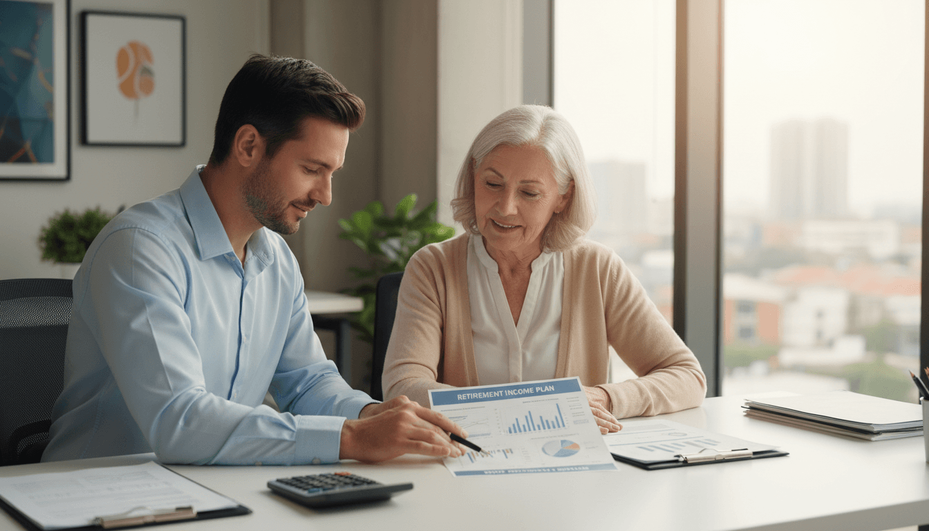 Financial advisor reviewing a retirement income plan with a client