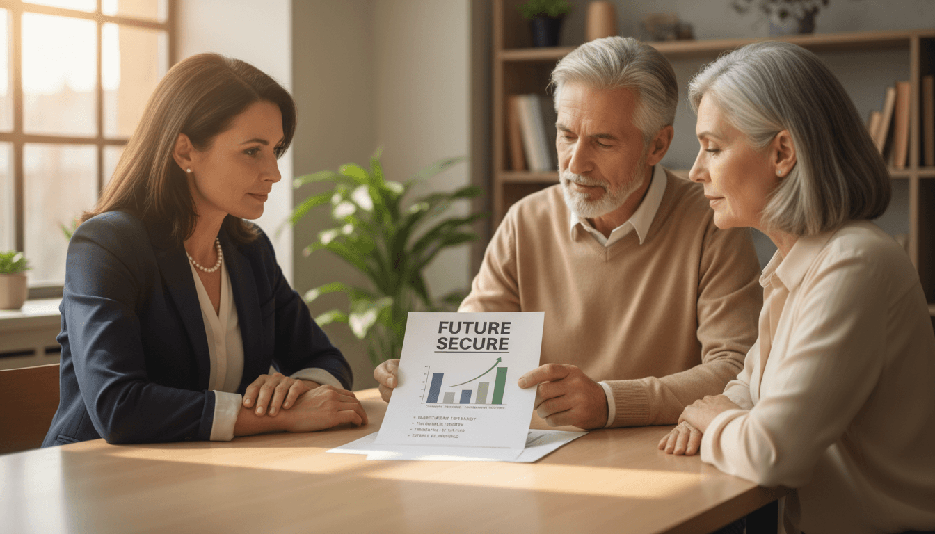 Financial advisor reviewing a retirement income plan with a couple
