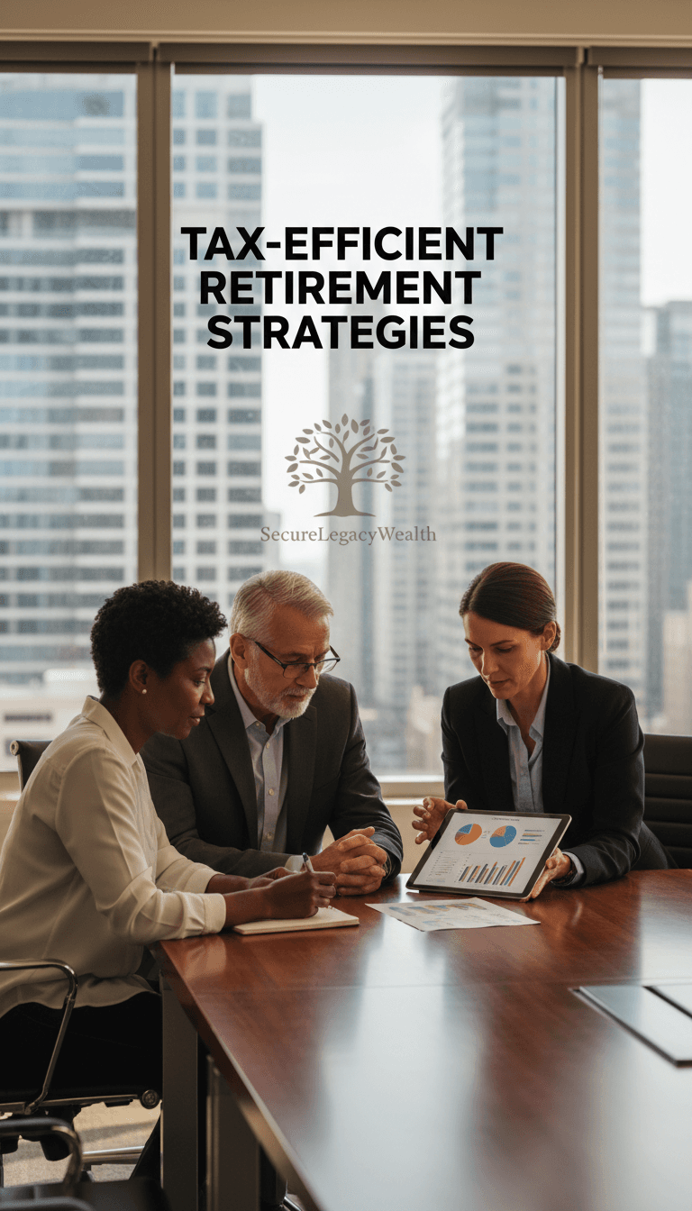 Older couple reviews financial plans with advisor in a bright, modern office.