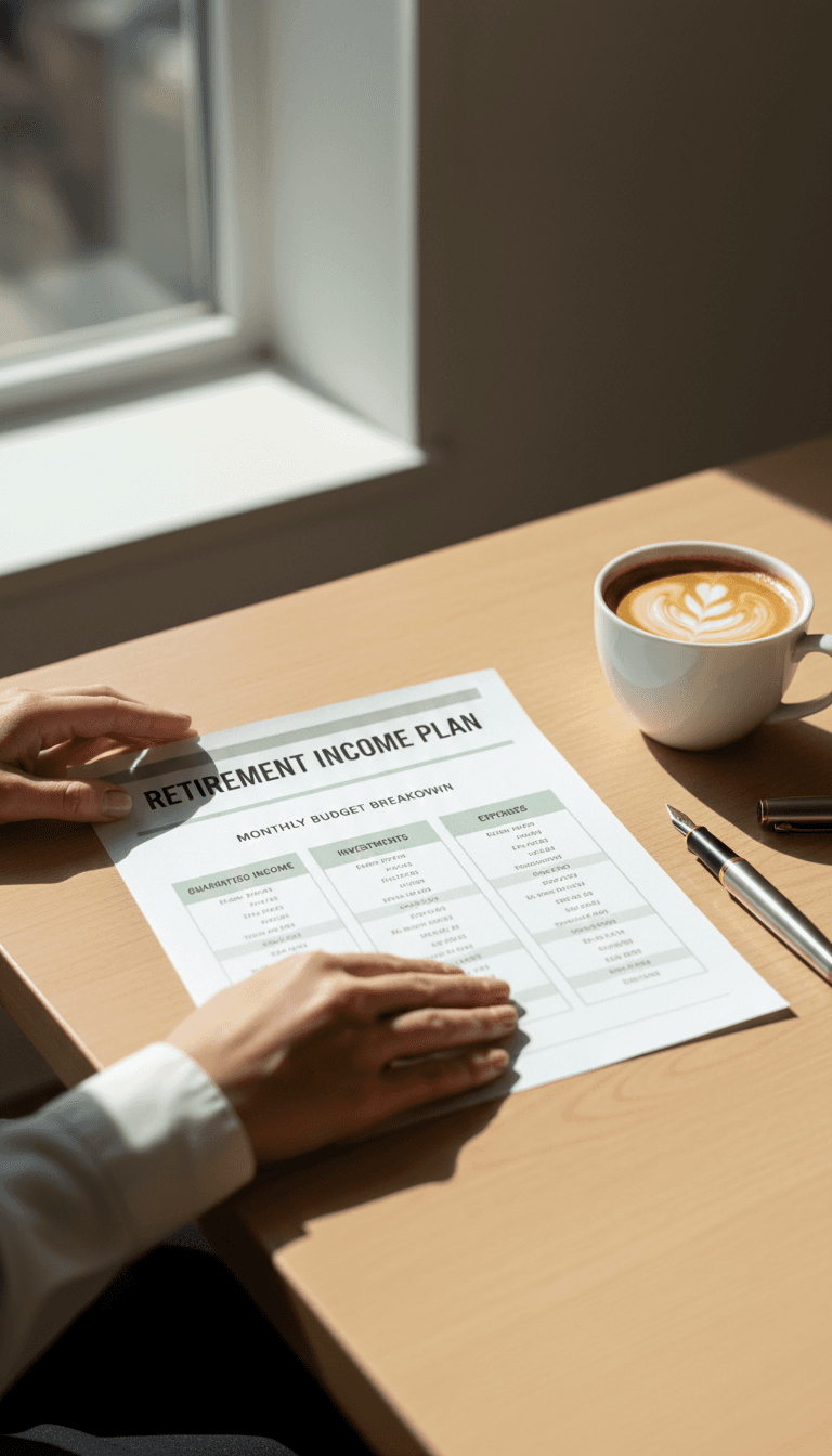 Financial advisor reviewing a structured retirement income plan on a clean desk